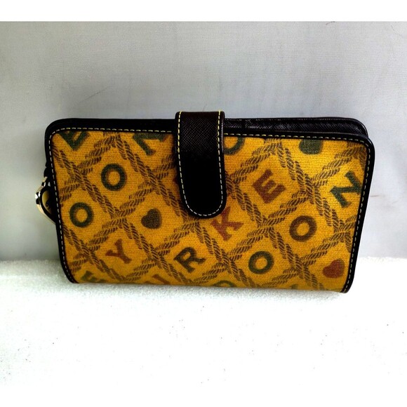 Dooney & Bourke Logo Letters Brown Print Wallet Checkbook Cards Coins 7.5"x4" - Picture 1 of 10